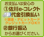 佐川Eコレクトを利用した代金引換払いと銀行振込からお選びいただけます