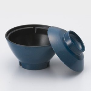 画像1: 飯椀（メラミン製）青ダイヤ内黒 (1)