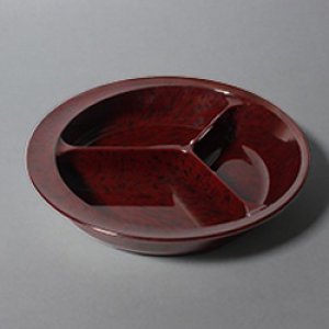 画像2: 三ッ仕切皿（自助食器）小豆梨地 (2)